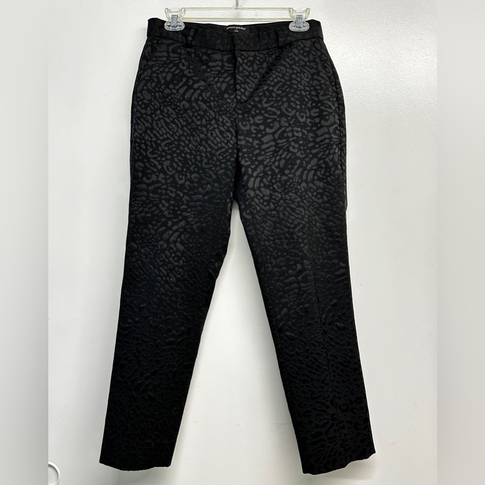 Banana Republic Avery Womens Pants Black Leopard Dress Size 4 Straight Leg Crop